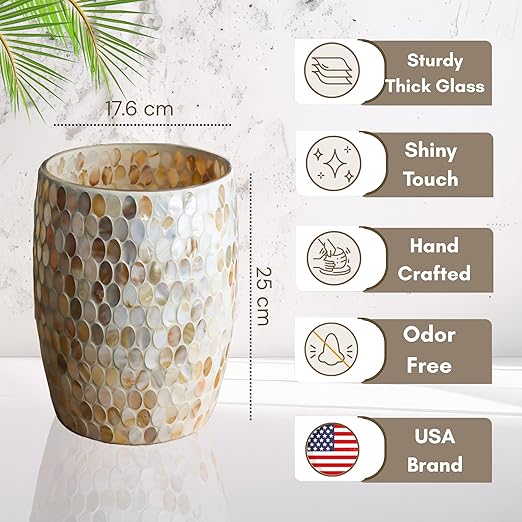 Escenzy Natural Shell Bathroom Trash Can Mosaic Glass 5L | Decorative Small - Image 4
