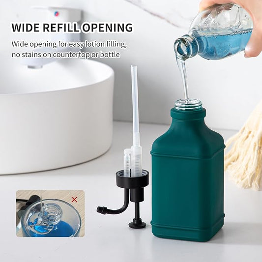 Enra Glass Soap Dispenser with Clear Window, 12oz Matte Stainless Steel Hand - Image 2