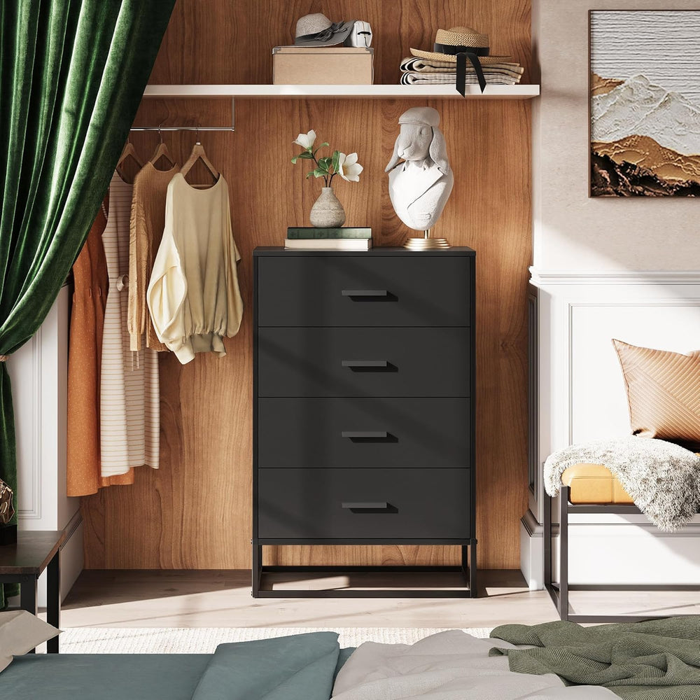 WLIVE Black Dresser for Bedroom with 4 Drawers, Tall Dresser with Sturdy Meta...