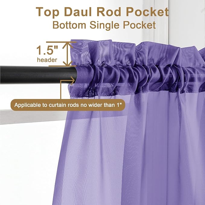 Chyhomenyc Purple Sheer Curtains 96 inches Long 2 Panels, Light Filtering Soft - Image 2