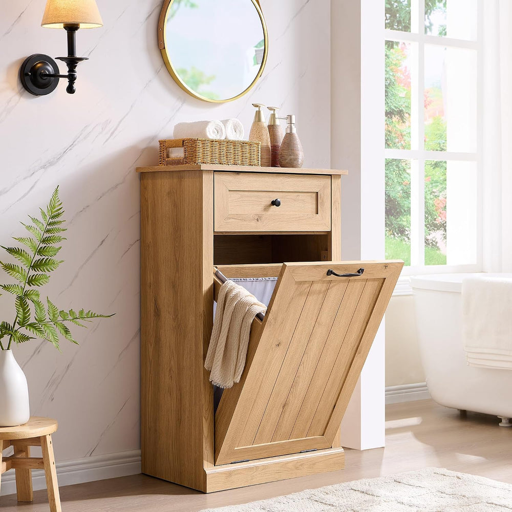Tilt Out Laundry Hamper Cabinet, 10 Gallon Farmhouse Trash Can Cabinet