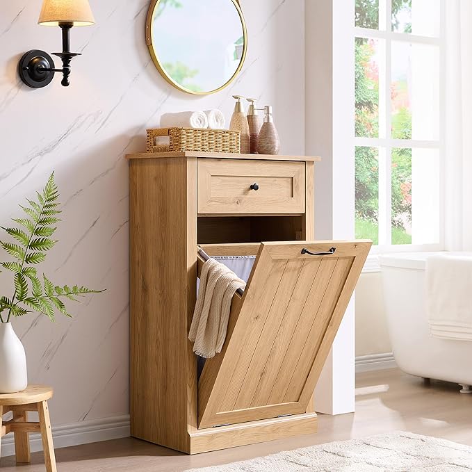 Tilt Out Laundry Hamper Cabinet, 10 Gallon Farmhouse Trash Can Cabinet by IFBUYFarmhouseFurniture