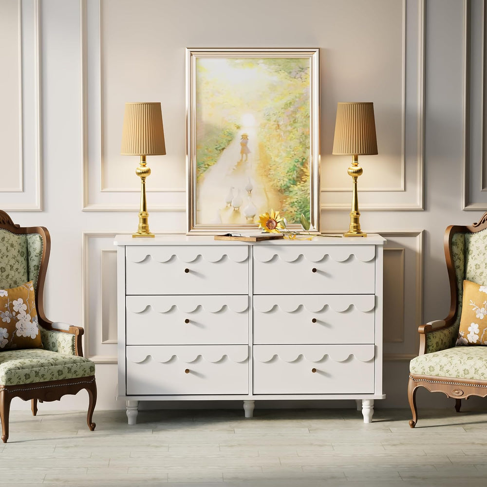Anbuy Scalloped Dresser for Bedroom White 6 Drawer Dresser for Girls, Modern ...