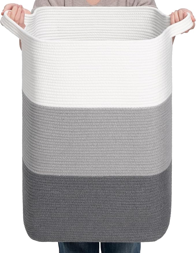 CLHMILY&Z 95L Laundry Basket Rectangular Grey Rope by ClhmilyZ