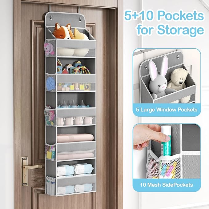 LAMU 5 Tier Over the Door Organizer Hanging, 5 Large Pockets and 10 Side - Image 3