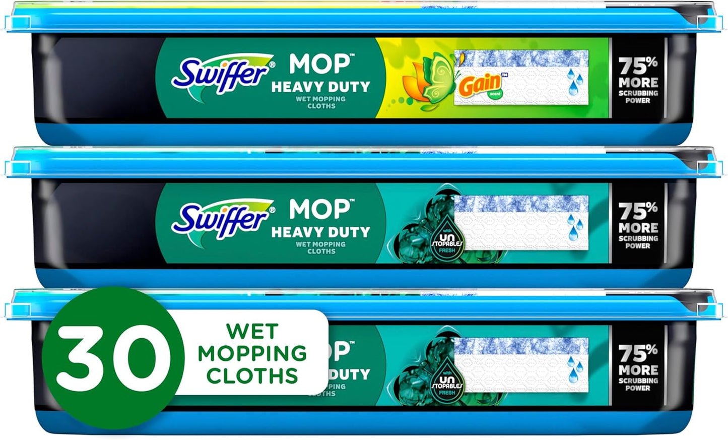 Swiffer Heavy Duty Mop Wet Multi-Surface Cloth Refills for Floor Mopping and Cleaning, Gain and Unstopables Scents, 30 count