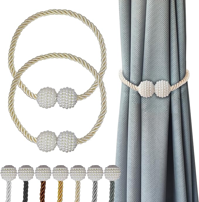 Hion Magnetic Curtain Tiebacks Beige 2pcs, Curtain Tiebacks Buckles Holdbacks by Hion