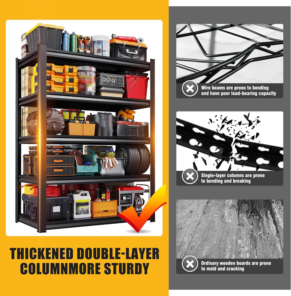 71" H Garage Shelving 5-Tier Heavy Duty Storage Shelves, Adjustable Meta...