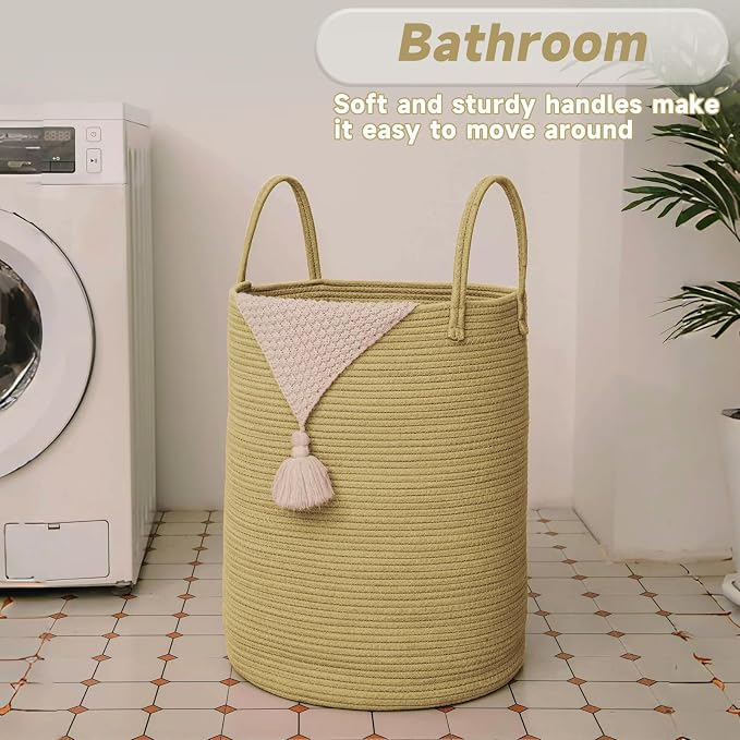 Large Woven Laundry Basket Hamper, 60L Cotton Rope Storage Bin - Image 5
