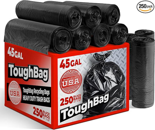 ToughBag 40-45 Gallon Trash Bags Heavy Duty | Black Garbage Bags | Made In USA by ToughBag