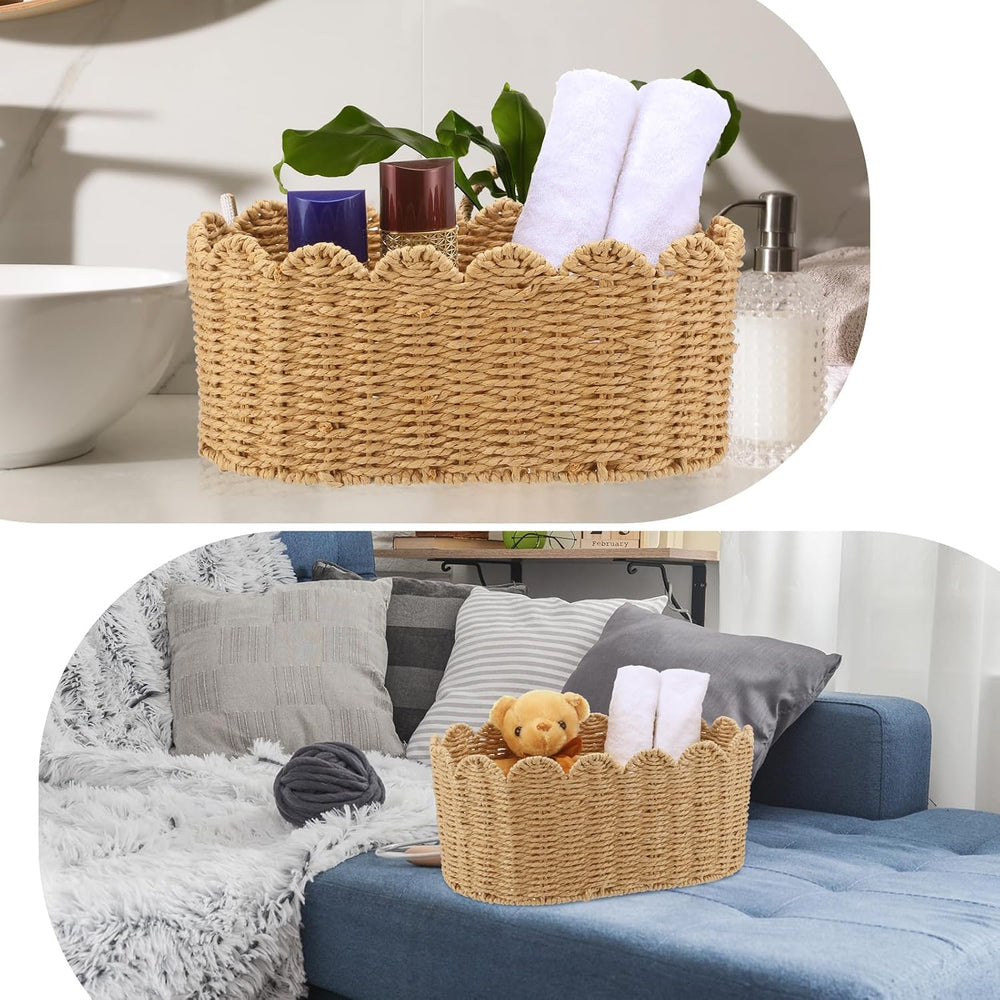 2 Pcs Scalloped Basket Set Hand-woven Baskets with Scalloped Design, 16 x 10 ...