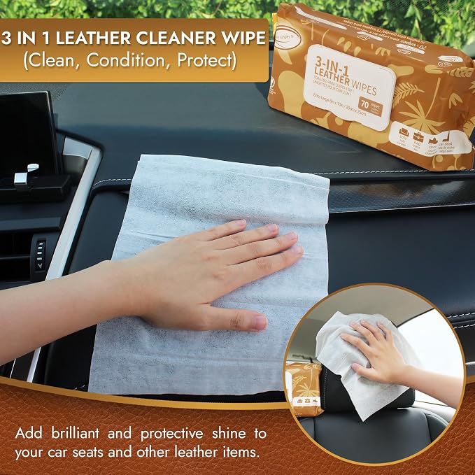 Air Jungles 3in1 Leather Wipes 140 Count, Extra Large 8" x 10" Size, Clean - Image 3