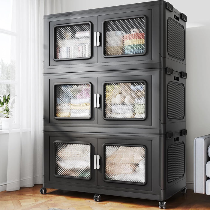 BROVIEW 900 Qt Extra Large Stackable Storage Bin with Lids, 3 Pack Black