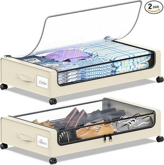 Under Bed Storage with Wheels, Under the Bed Storage Containers with Clear Lids by YAASHEEN