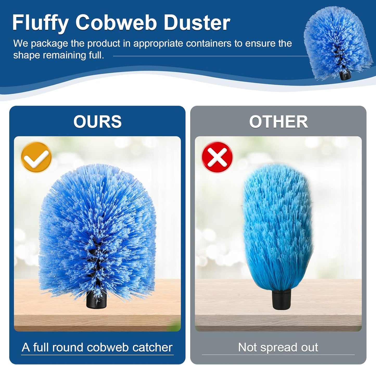 VITEVER Twist-On Cobweb Duster Head Brush, Fits Standard 3/4 inch Threaded Poles, Attachment Spider Web Duster Brush for Outdoor & Indoor Cleaning