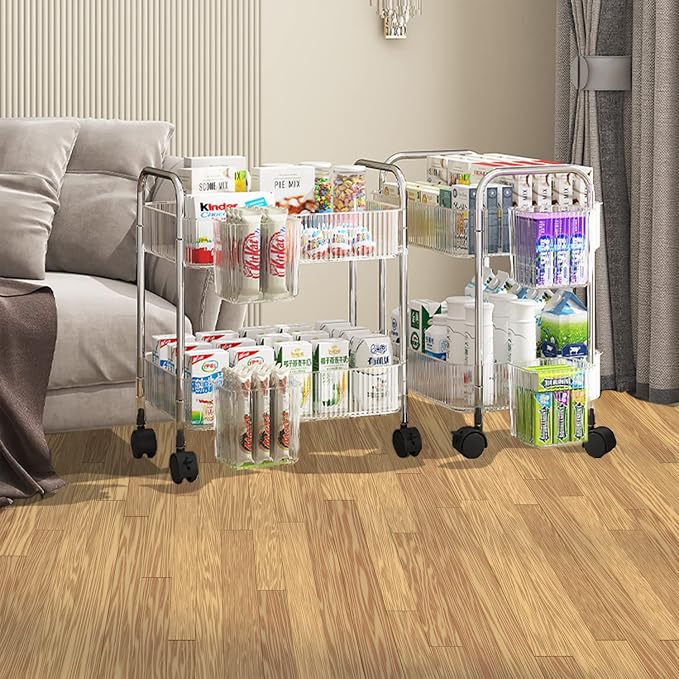 2-Tier Utility Rolling Cart Storage Organizer Sofa Side Table - Image 3