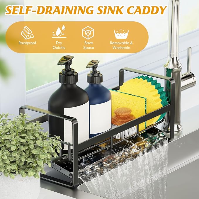 Sponge Holder for Kitchen Sink, Stainless Steel Kitchen Sink Organizer - Image 4