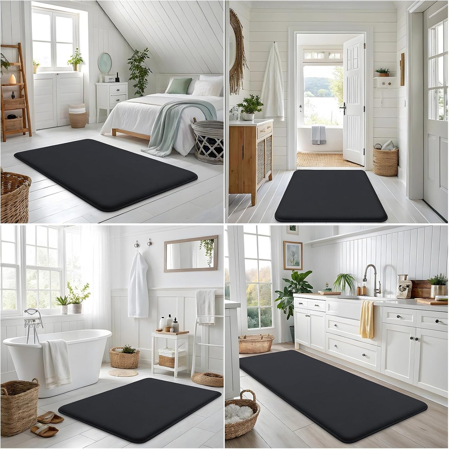 Smiry Memory Foam Bath Mat 30x20, Extra Soft and Absorbent Bathroom Mats, Non Slip Washable Carpet for Floor, Shower and Tub, Black