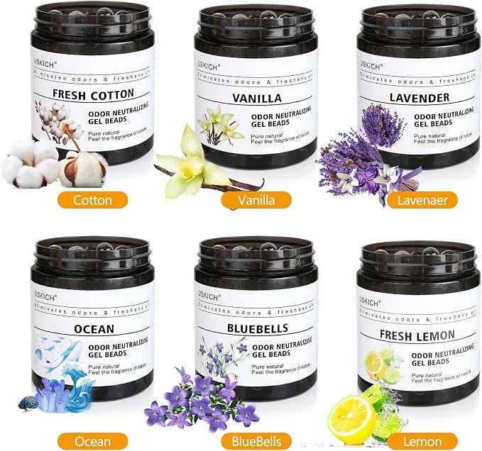 6 Pack Odor Eliminator Gel Beads, 6 kinds of fragrance Clear Air Freshener Made - Image 2
