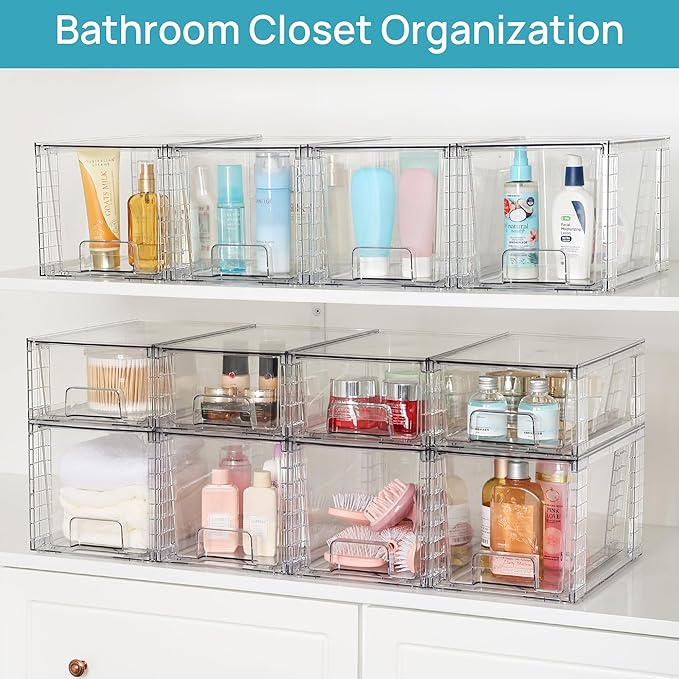 Vtopmart 4 Pack Large Stackable Storage Drawers, Easily Assemble Acrylic - Image 5