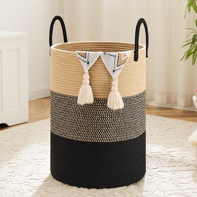 Laundry Basket, Woven Cotton Rope Laundry Hamper, 80L by Artfeel