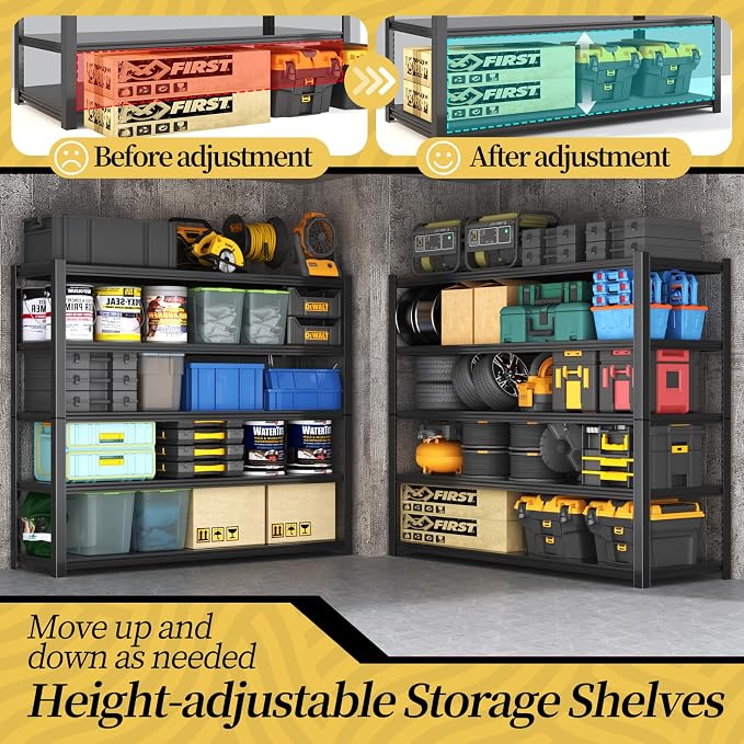 47.8" W Heavy Duty Garage Shelving 3000LBS Storage Shelves, Adjustable 5-Tier - Image 5