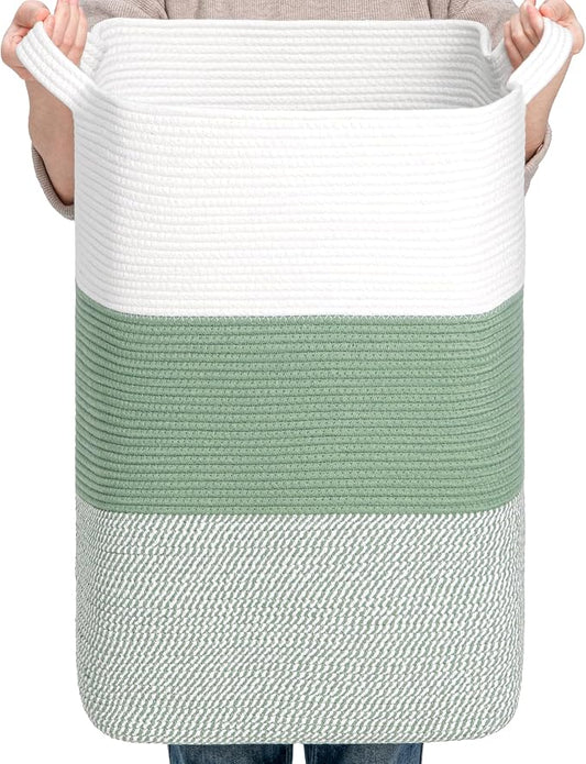 CLHMILY&Z 95L Laundry Basket Rectangular Green Rope by ClhmilyZ