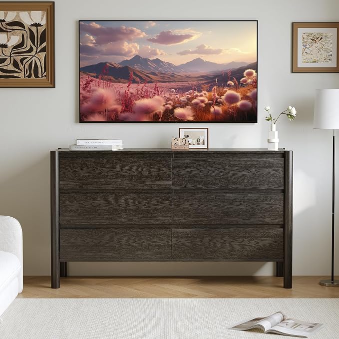 Dresser for Bedroom with 6 Drawers, Wooden TV Stand, Closet Clothes Organizer - Image 8