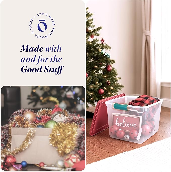 HOMZ 4-Pack Holiday Tote, Plastic Storage Organizer Bins - Image 6