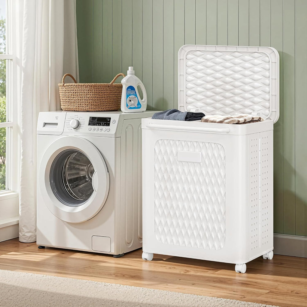 VECELO Rolling Laundry Hamper with Wheels and Lid, Foldable Plastic Laundry B...