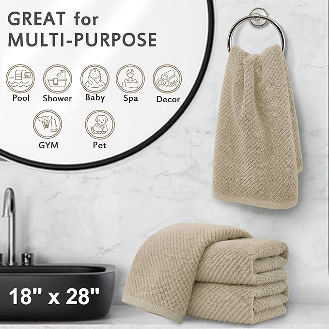 Beige Hand Towels, Hand Towels for Bathroom Set of 4, Large 18"x 28" - Image 5