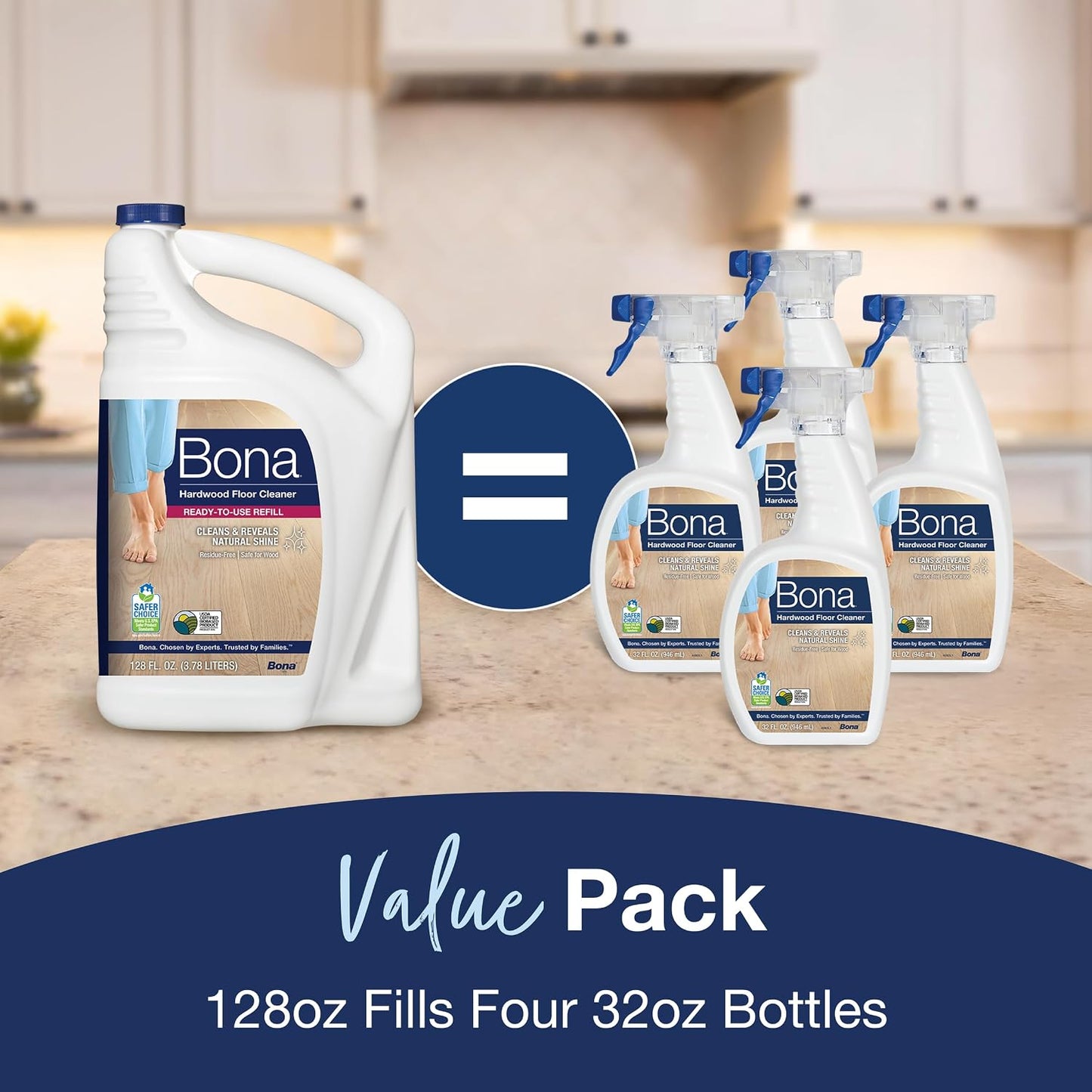 Bona Hardwood Floor Cleaner Refill - 128 fl oz - Unscented | Refill for Bona Spray Mops and Spray Bottles - Residue-Free Floor Cleaning Solution for Wood Floors
