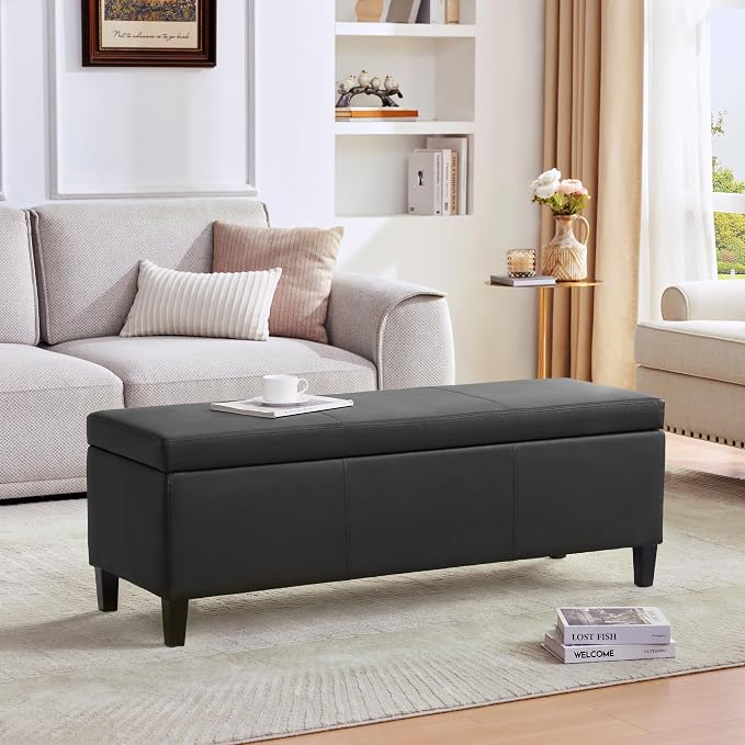 HUIMO Faux Leather Storage Ottoman Bench 50.3 Inch Extra Long PU Upholstered - Image 6