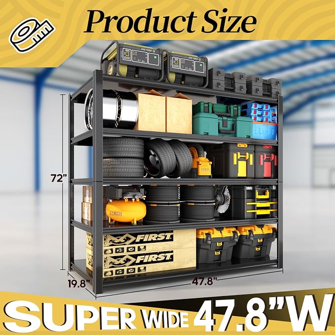 47.8" W Heavy Duty Garage Shelving 3000LBS Storage Shelves, Adjustable 5-Tier - Image 2