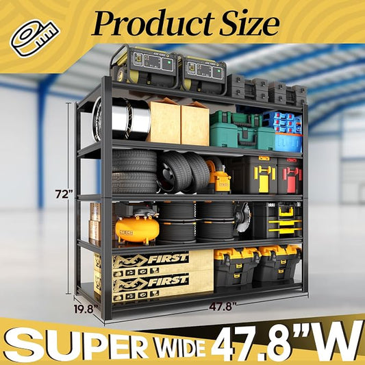 47.8" W Heavy Duty Garage Shelving 3000LBS Storage Shelves, Adjustable 5-Tier - Image 2