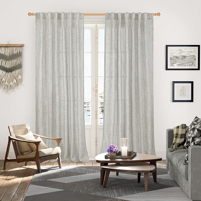 YoungsTex Light Grey Linen Curtains 90 Inch Long - Image 3