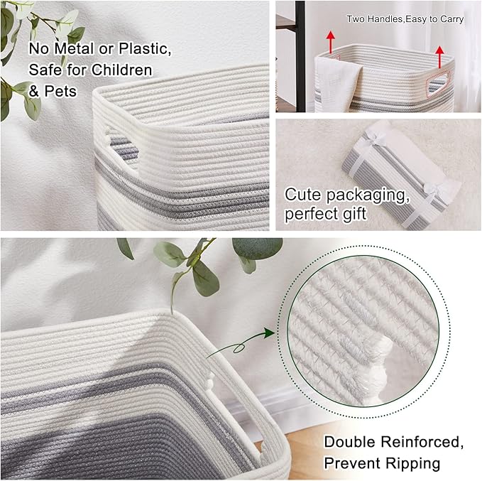 OIAHOMY Laundry Hamper, Tall Cotton Decorative Blanket Storage Basket - Image 4