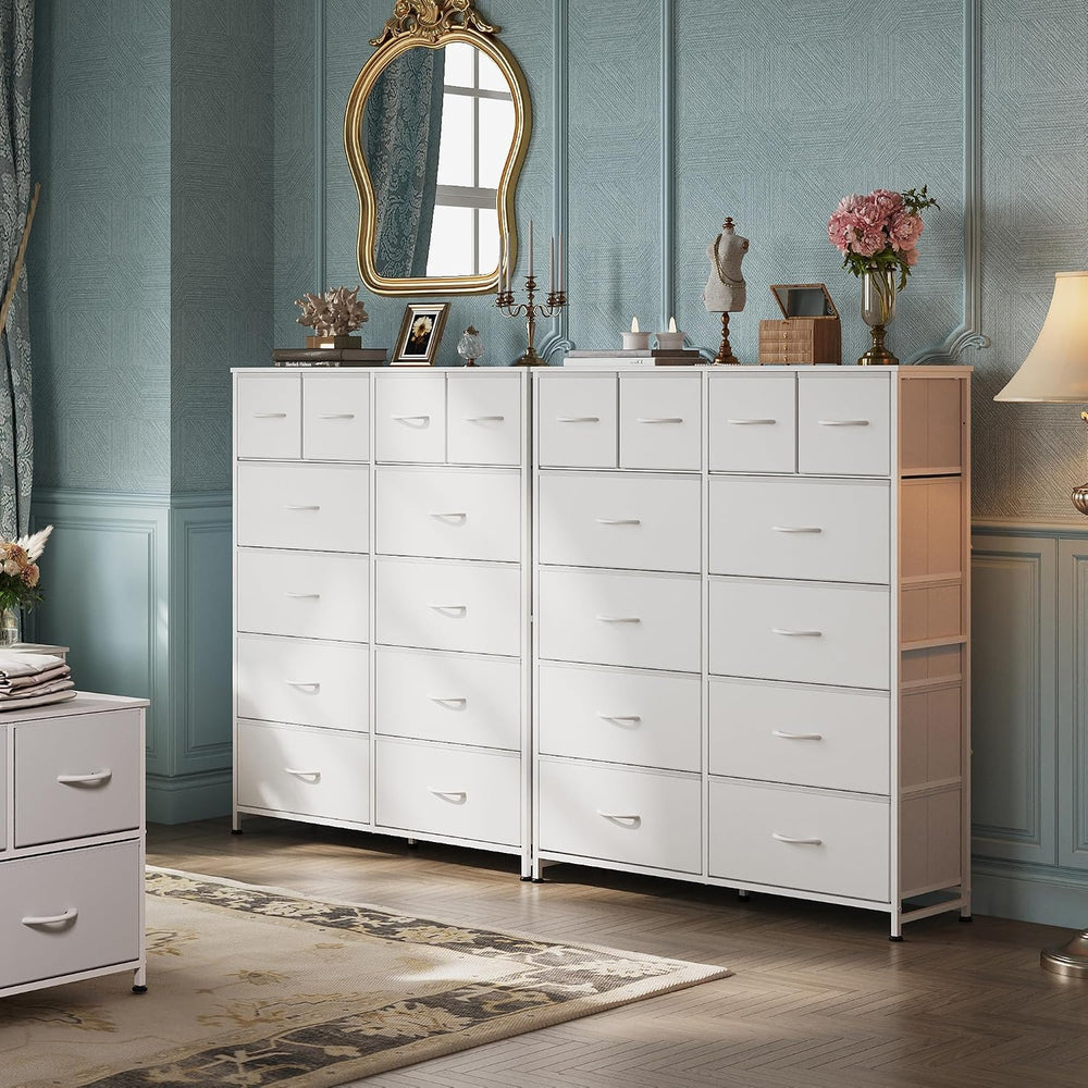 WLIVE 12 Drawer Tall White Fabric Dresser Bedroom Storage Chest