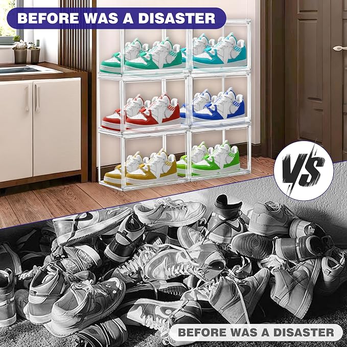 Shoe Storage 6 Pack, Acrylic Clear Shoe Storage Box Stackable Large Sneakers - Image 7