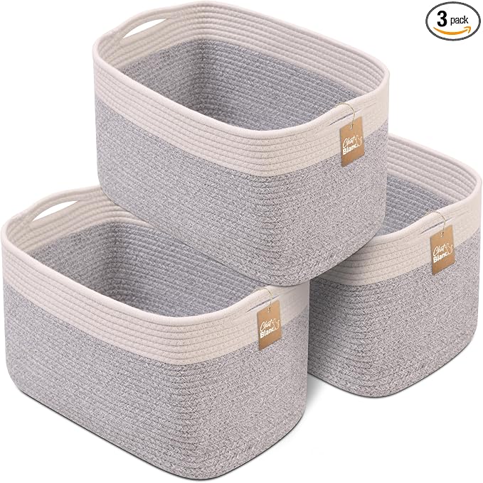 CHAT BLANC Cotton Rope Baskets for Organizing | Storage Baskets for Shelves | by CHATBLANC