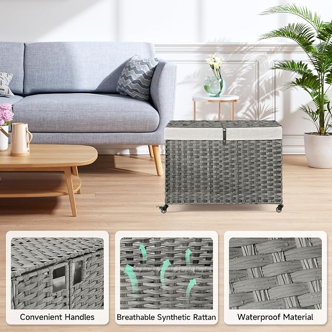 Rolling Storage Basket with Lid, 47.6 Gallon Storage Bin with Wheels, Woven - Image 5