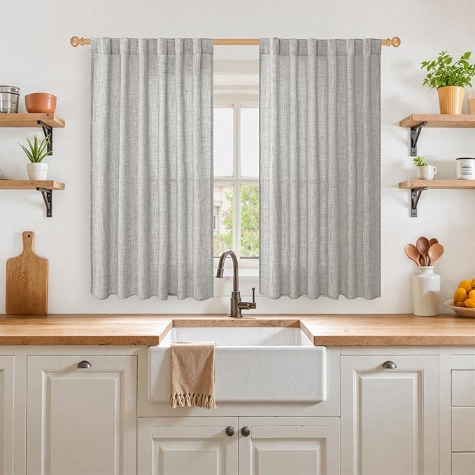 YoungsTex Dark Grey Linen Curtains 45 Inch Length - Image 2