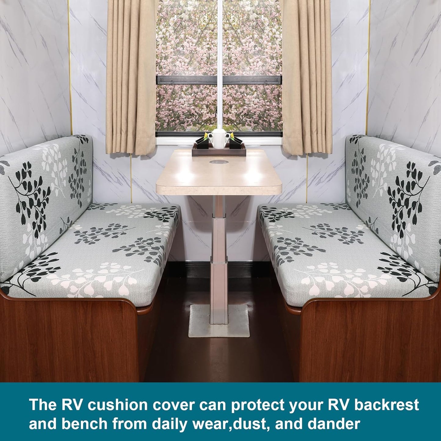 KRFOONN RV Dinette Cushion Covers Stretch Camper Cushions Cover Replacement Couch Cushion Slipcovers Washable Loveseat Slipcovers for Travel Trailer Couch (2 Backrest Cover & 2 Bench Cover, 01)