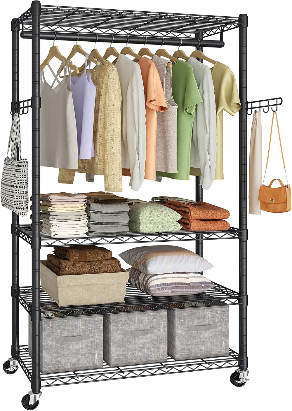 SONGMICS Heavy-Duty Clothes Rack, Portable Closet on Wheels, Garment Rack