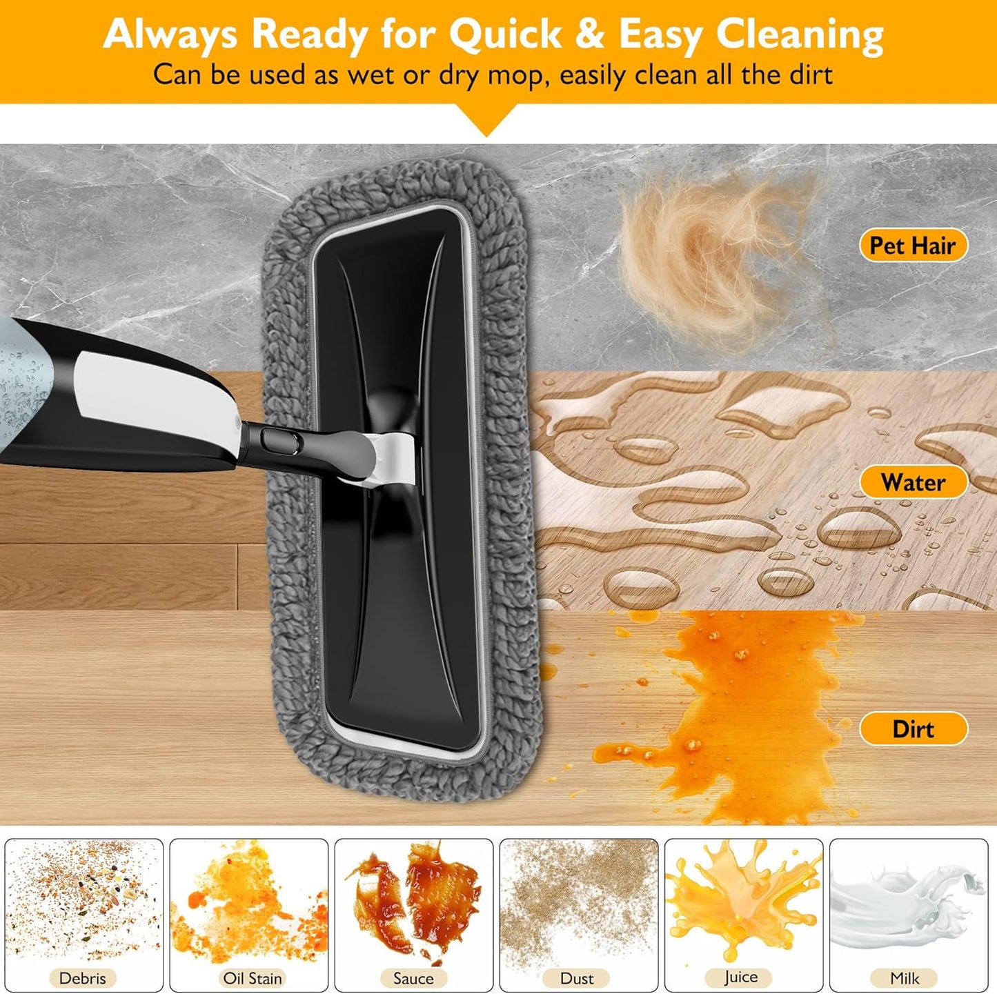 Spray Mop for Floor Cleaning: Microfiber Wet Dry Mop for Hardwood Laminate Tile Wood Vinyl, 360° Swivel Head Lightweight Flat Floor Mops with 3 Washable Reusable Pads & Refillable Bottle