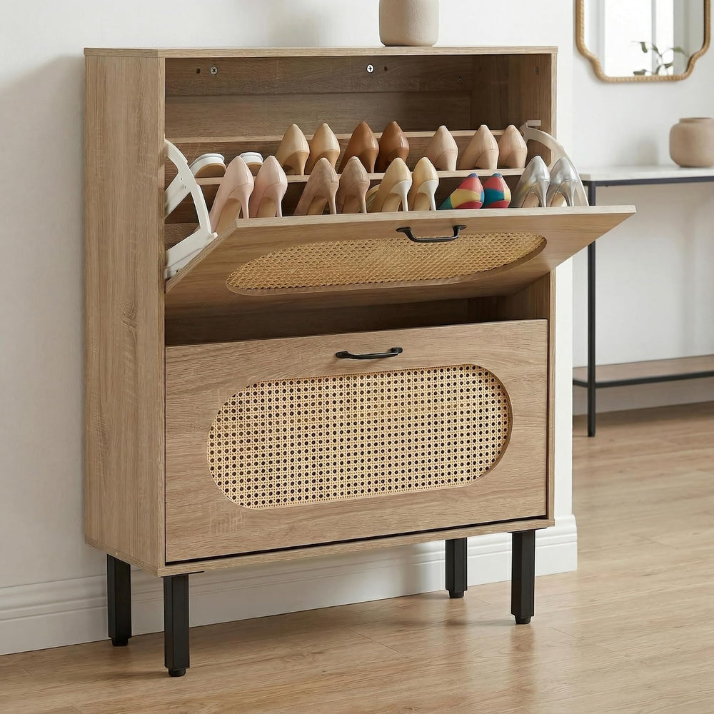 SUNCROWN 2 Flip Drawers Shoe Storage Cabinet, Freestanding Narrow Entryway Or...