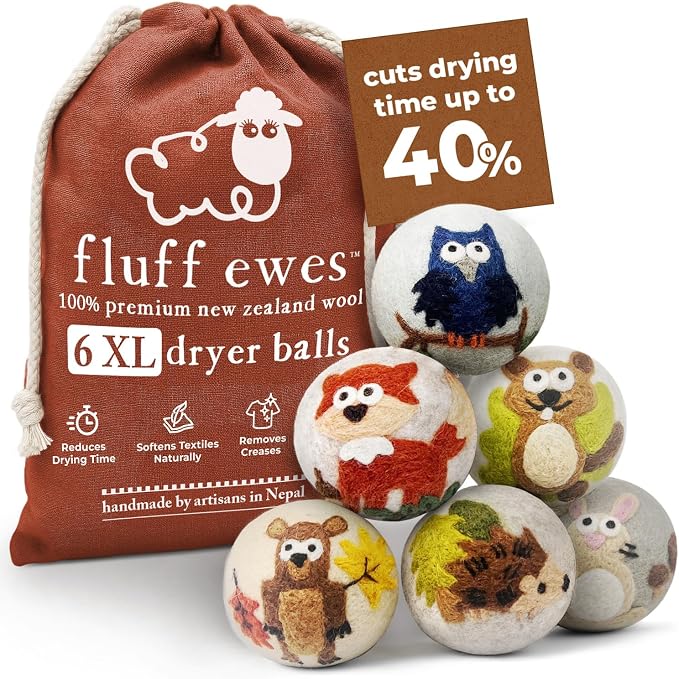 Fluff Ewes Wool Dryer Balls 6 Pack Premium New Zealand Wool Laundry Balls by HustleBlush
