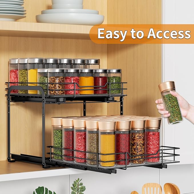 RCHYFEED Spice Organization for Cabinet, 2 Tier Pull out Spice Rack Organizer - Image 4