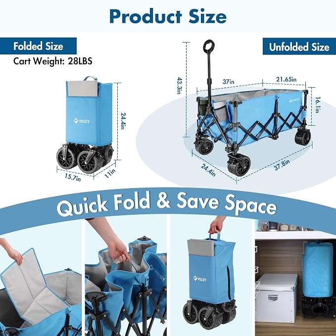 VILLEY Extended Collapsible Foldable Wagon - Image 4