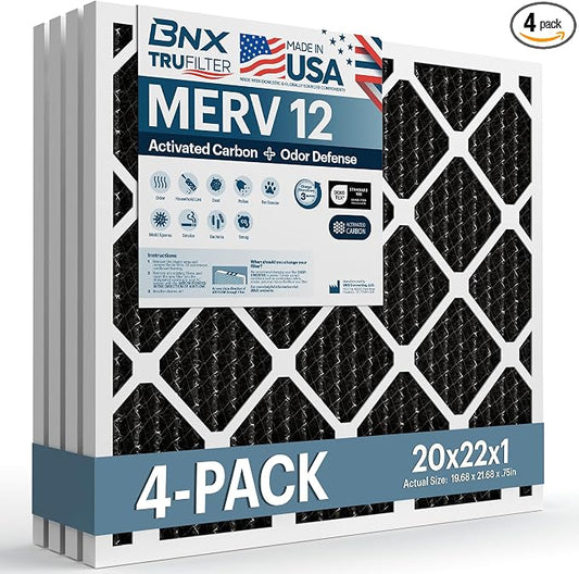BNX TruFilter 20x22x1 MERV 12 Odor Defense AC Furnace Air Filter by BNX